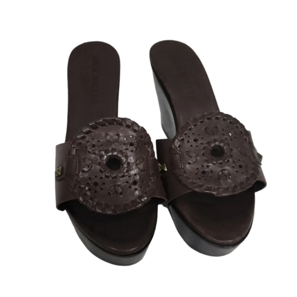 Jack Roger Brown Leather Wood Wedge‎ Sandals Size 9M